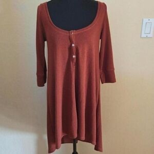 Ecote Y2K Boho Tunic Henley 3/4 Sleeve Top In A Rust Color Size Small Lagenlook